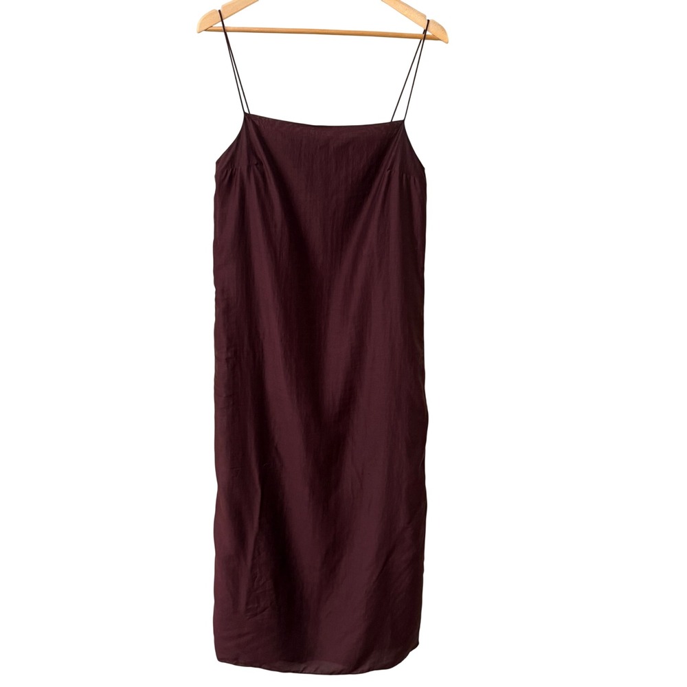 H&M Women 90s Midi Slip Dress Burgundy Size Small Minimalist Layering Transition